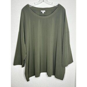 J Jill Fit Shirt Womens 4X Green Tunic 3/4 Sleeve Scoop Neck Oversized Boxy Fit